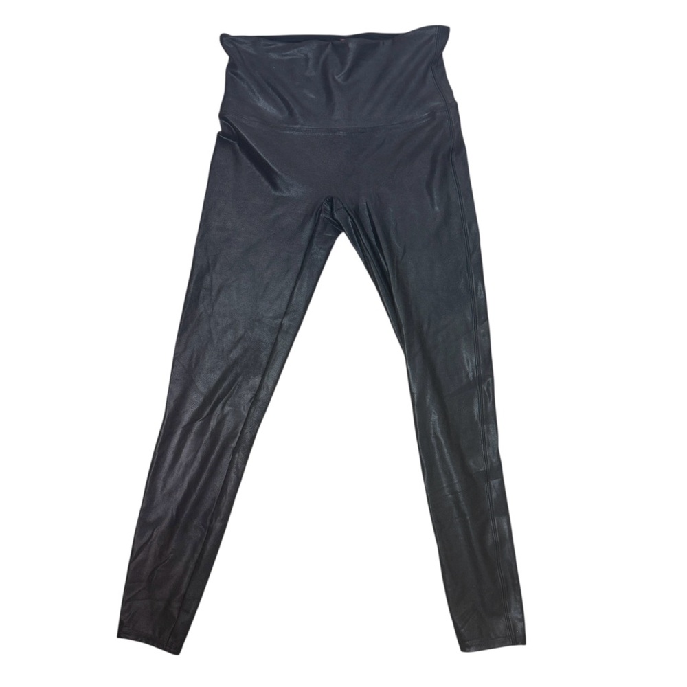 Spanx Faux Leather Black Shimmer Metallic Slimming Leggings Pants Women's XL - Picture 7 of 12